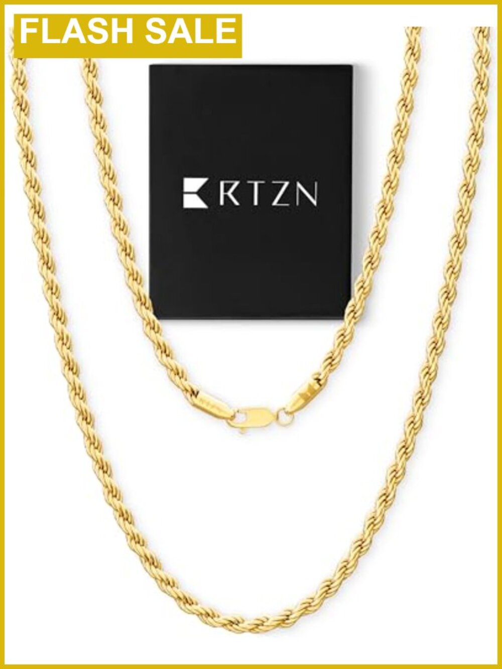 Mens Rope Chain 18K Gold Plated Stainless Steel Necklace Gift